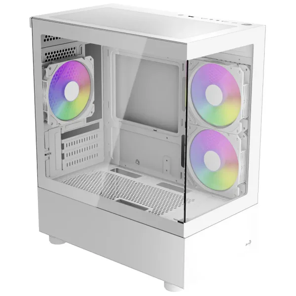 Gabinete Aerocool Viewport Mini V2, Micro-ATX, Sin Fuente, Vidrio Templado Frontal y Lateral, 3 Fan 12 cm ARGB, Blanco