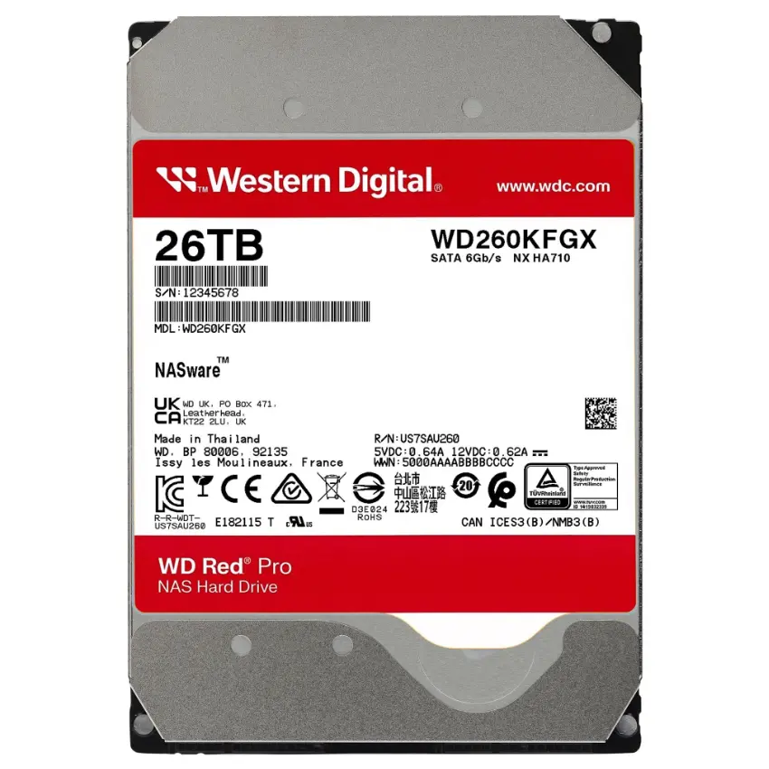 Disco Interno Western Digital Red Pro 26TB SATA3 7200rpm 512MB Cache 3.5", tecnología OptiNAND Disco Interno Western Digital Red Pro 26TB SATA3 7200rpm 512MB Cache 3.5", tecnología OptiNAND