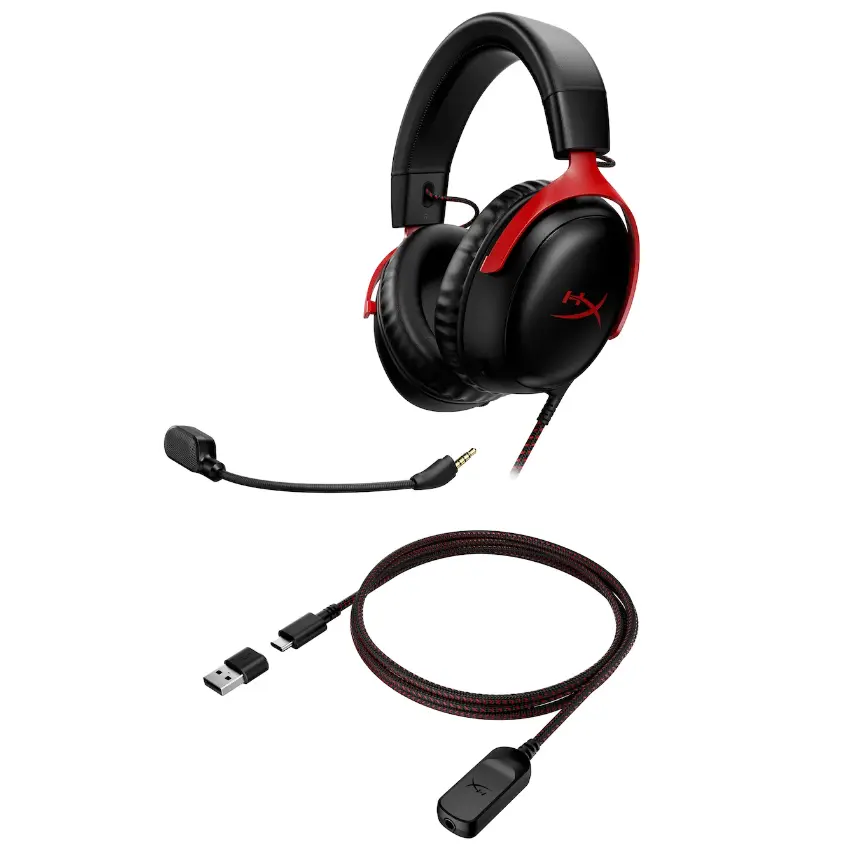 Auriculares HyperX Cloud III, Gamer, USB, Mini Plug 3.5mm, Negro/Rojo