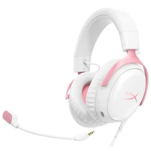 Auriculares HyperX Cloud III, Gamer, USB, Mini Plug 3.5mm, Blanco/Rosa