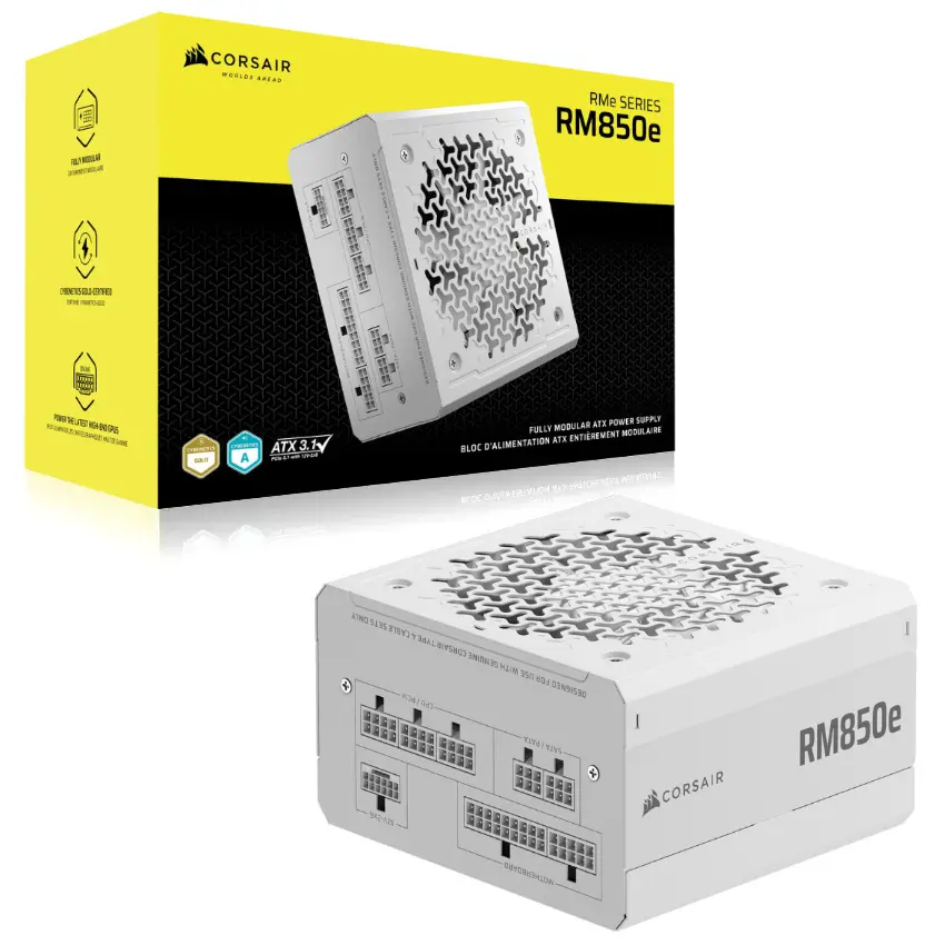 Fuente de alimentación modular Corsair RM850e, 850W, 80 PLUS Gold, Blanco Fuente de alimentación modular Corsair RM850e, 850W, 80 PLUS Gold, Blanco