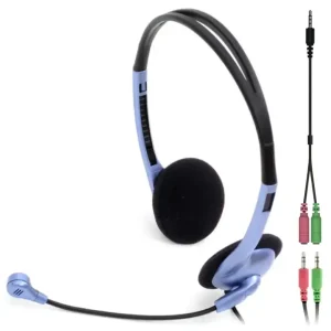 Auriculares Genius HS-02B, Doble Mini Plug 3.5mm, Incluye Cable Adaptador de Audio Combinado de 3.5 mm, Azul