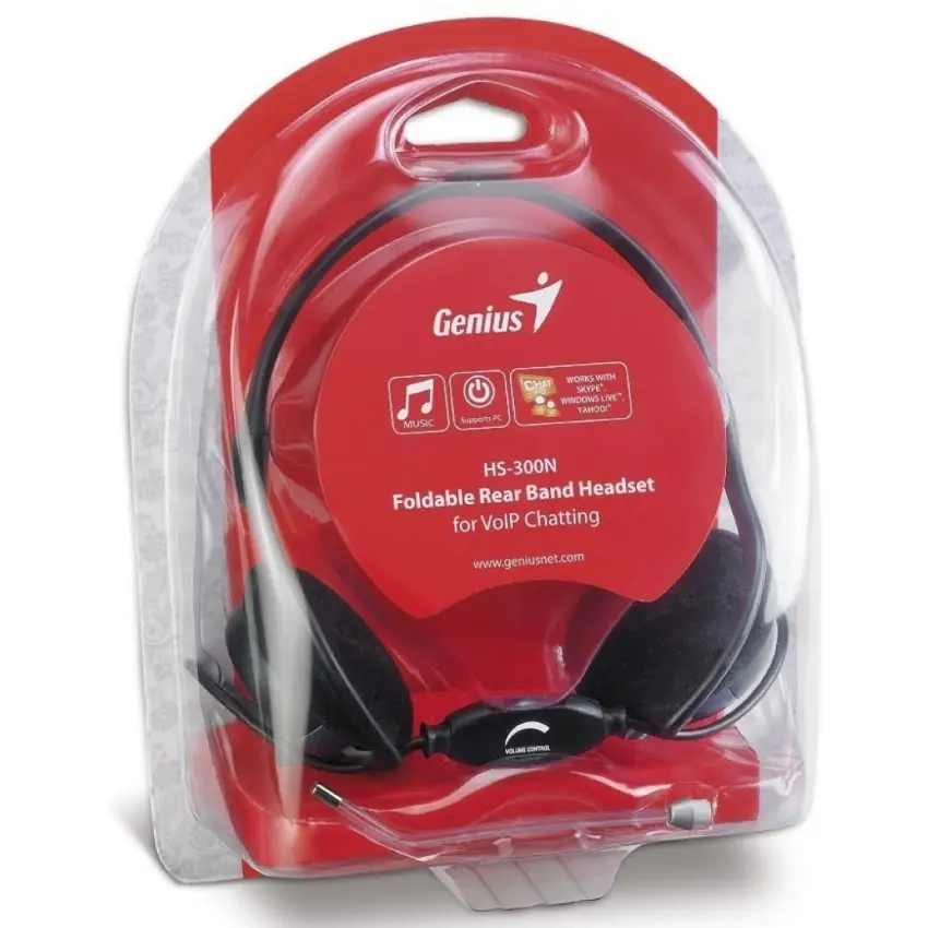 Auriculares Genius HS-300N, Plegable, Doble Mini Plug 3.5mm, Negro