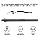 Lápiz óptico Wacom 4K, Deslizamiento suave, Botones laterales, Negro