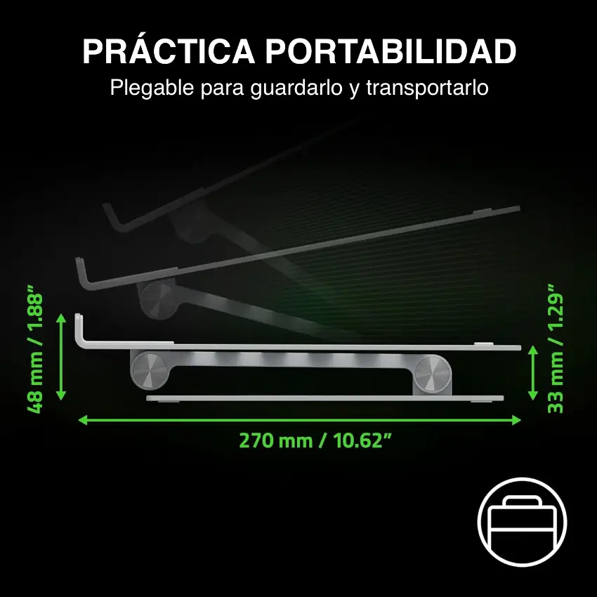 Soporte Portátil Razer Adjustable Laptop Stand, Admite Notebooks y Dispositivos de Hasta 18", Plateado Soporte Portátil Razer Adjustable Laptop Stand, Admite Notebooks y Dispositivos de Hasta 18", Plateado