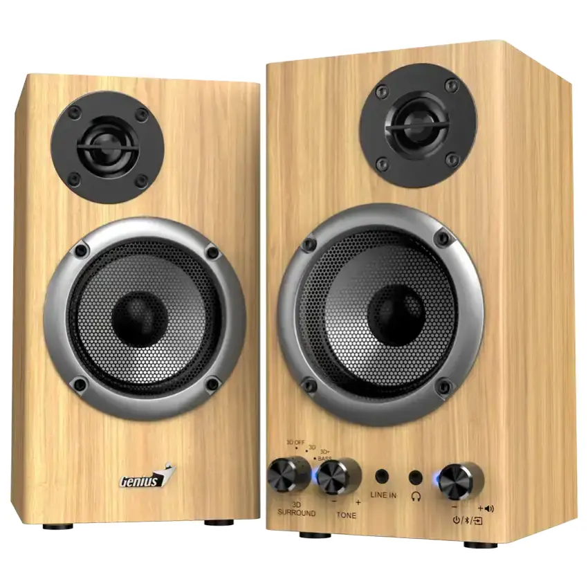 Parlantes Genius SP-HF520BT, 20 W RMS, Bluetooth, Mini Plug 3.5 mm, Marrón Claro
