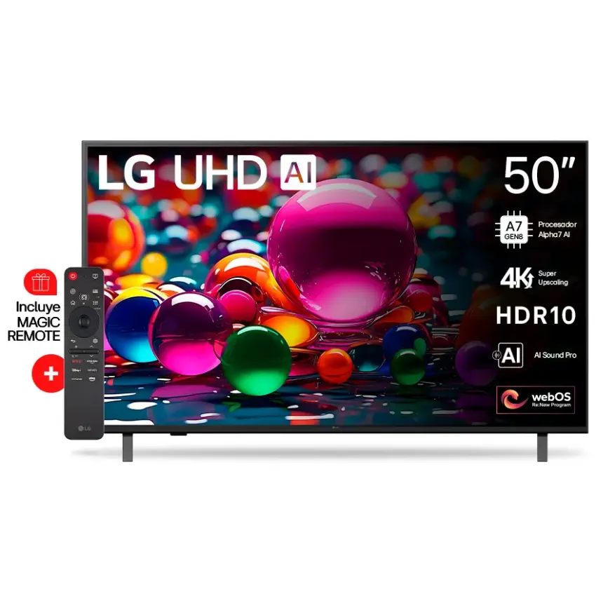 Smart TV LG UHD AI UA80, 50", 3840x2160, 4K Ultra HD, HDR10 Pro, HDMI, webOS 25 Smart TV LG UHD AI UA80, 50", 3840x2160, 4K Ultra HD, HDR10 Pro, HDMI, webOS 25