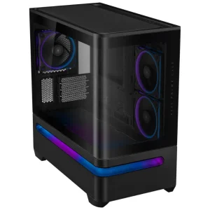 Gabinete ASUS Prime AP202 ARGB, Micro-ATX, Sin Fuente, Vidrio Templado, 3 Fan 12 cm ARGB, Negro