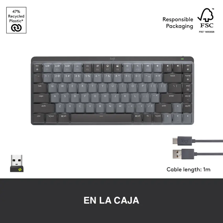 Teclado Inalámbrico Logitech MX Mechanical Mini, Mecánico, Gamer, Táctil, Español, Gris Oscuro