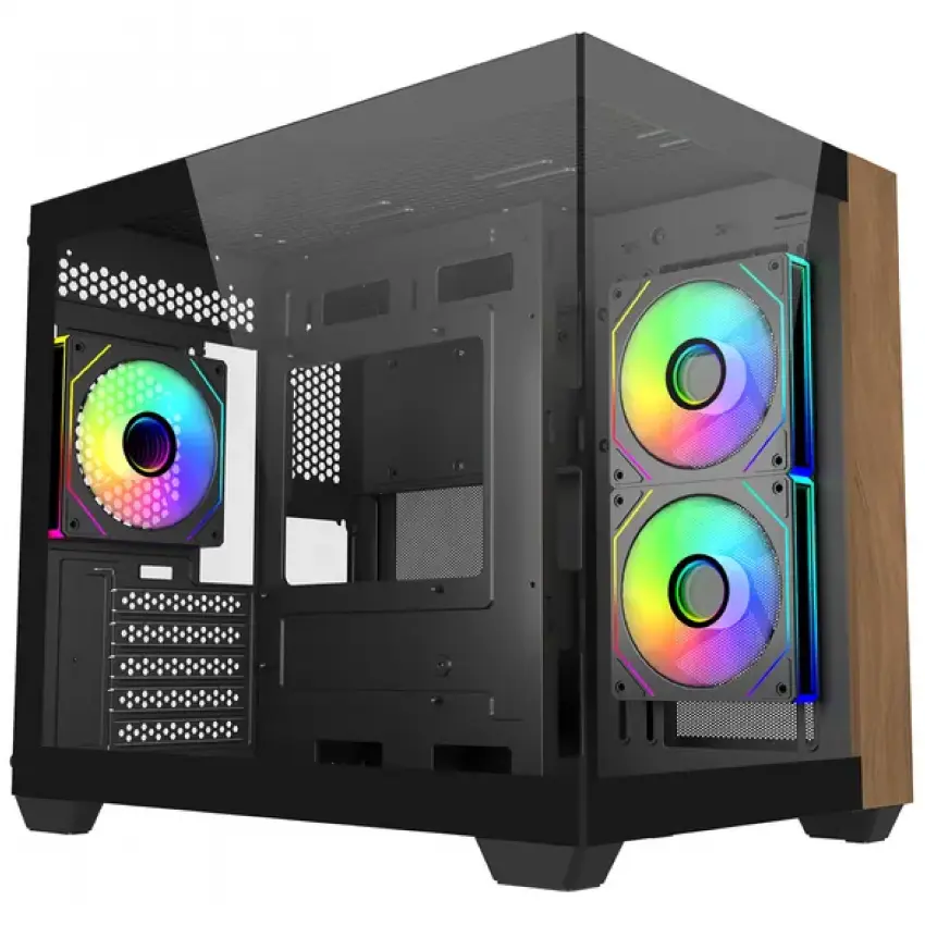 Gabinete Cooler Master Elite 481 Wood, Micro-ATX, Sin Fuente, 2 Vidrios Templados, 3 Fan 12 cm ARGB, Negro Gabinete Cooler Master Elite 481 Wood, Micro-ATX, Sin Fuente, 2 Vidrios Templados, 3 Fan 12 cm ARGB, Negro