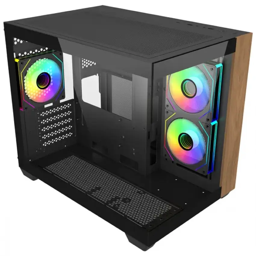 Gabinete Cooler Master Elite 481 Wood, Micro-ATX, Sin Fuente, 2 Vidrios Templados, 3 Fan 12 cm ARGB, Negro Gabinete Cooler Master Elite 481 Wood, Micro-ATX, Sin Fuente, 2 Vidrios Templados, 3 Fan 12 cm ARGB, Negro