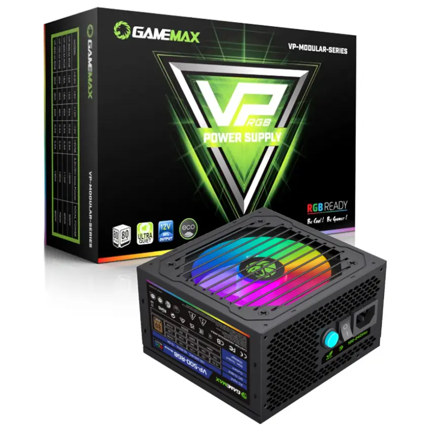 Fuente de alimentación semi modular GameMax VP-500-RGB-M, 500W, 80 PLUS Bronze Fuente de alimentación semi modular GameMax VP-500-RGB-M, 500W, 80 PLUS Bronze