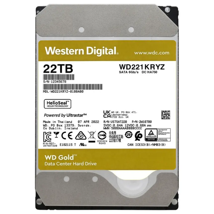 Disco Interno Western Digital Gold 22TB SATA3 7200rpm 512MB Cache 3.5" Disco Interno Western Digital Gold 22TB SATA3 7200rpm 512MB Cache 3.5"