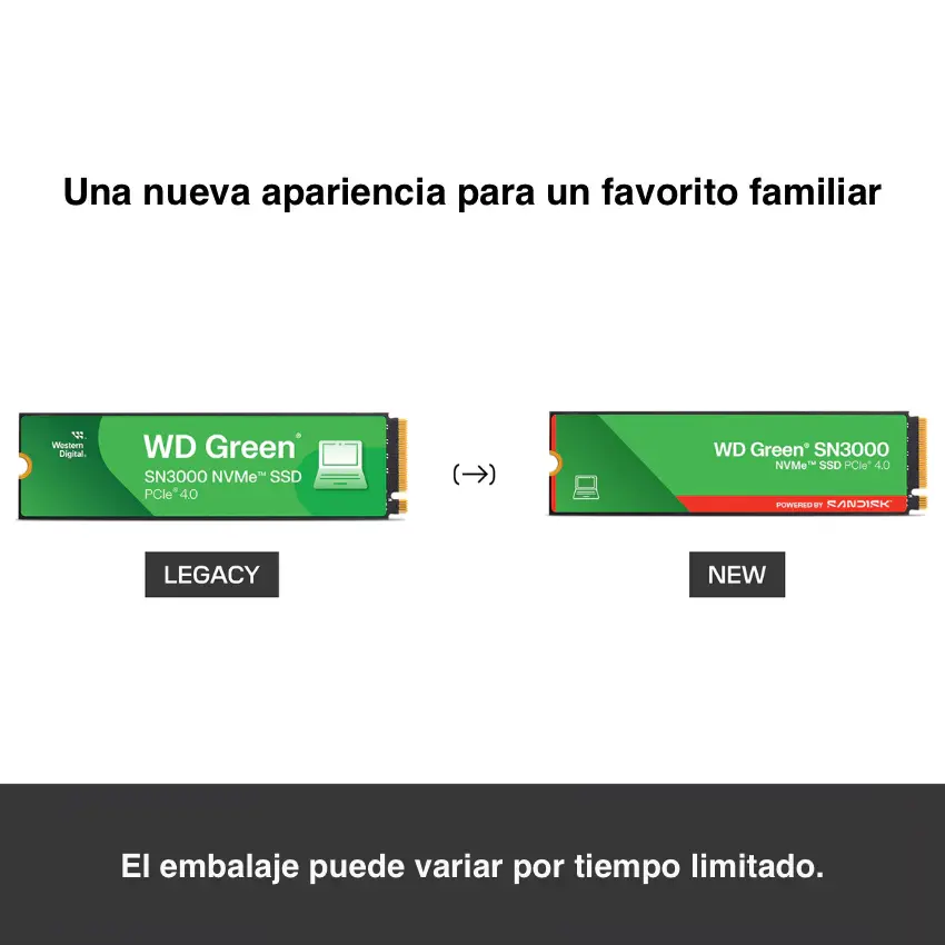 Disco SSD Western Digital WD Green SN3000 NVMe, QLC, 3D NAND, PCIe Gen 4x4, M.2 2280 Disco SSD Western Digital WD Green SN3000 NVMe, QLC, 3D NAND, PCIe Gen 4x4, M.2 2280