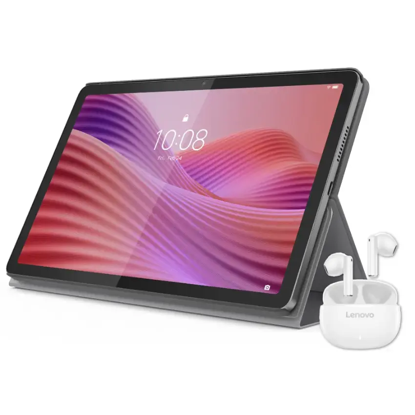 Tablet Lenovo Tab (TB311FU), 10.1" IPS, MediaTek Helio G85 Octa-Core 1.8GHz, 4GB RAM LPDDR4x, 128GB eMMC, Wi-Fi, Android 14, Incluye Funda + Moto Buds, Luna Grey, Gris