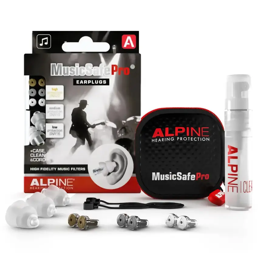 Protectores Auditivos Alpine MusicSafe Pro, Transparente, Con Estuche, Cordón, Spray de Limpieza