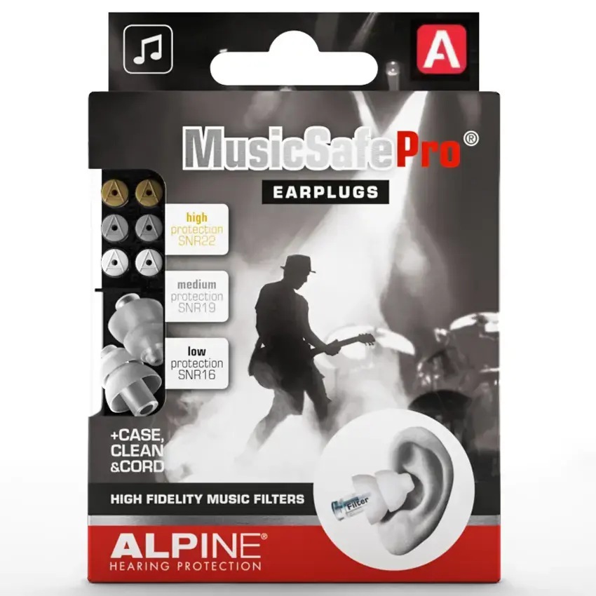 Protectores Auditivos Alpine MusicSafe Pro, Transparente, Con Estuche, Cordón, Spray de Limpieza