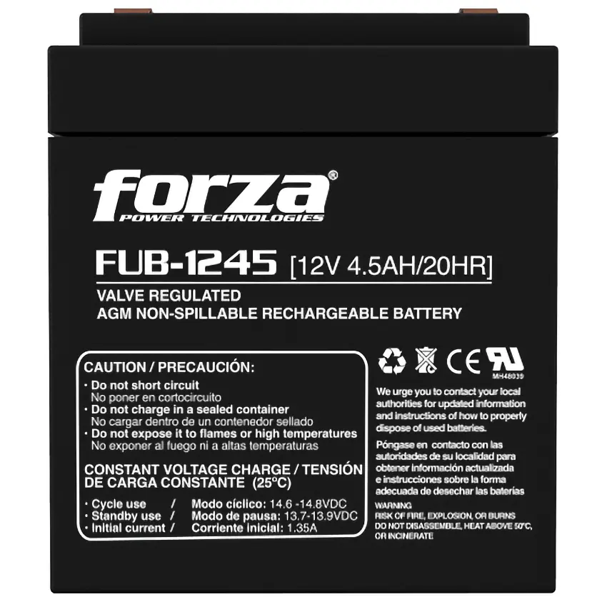 Batería Recargable Forza FUB-1245, Sellada, Plomo-ácido, 12 V / 4.5 Ah