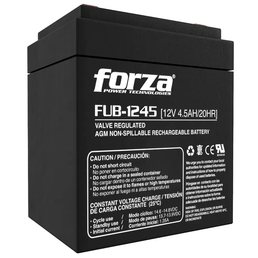 Batería Recargable Forza FUB-1245, Sellada, Plomo-ácido, 12 V / 4.5 Ah