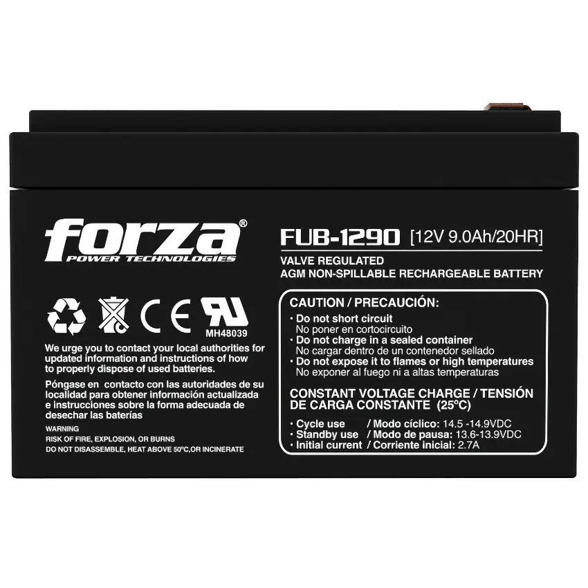 Batería Recargable Forza FUB-1290, Sellada, Plomo-ácido, 12 V / 9 Ah