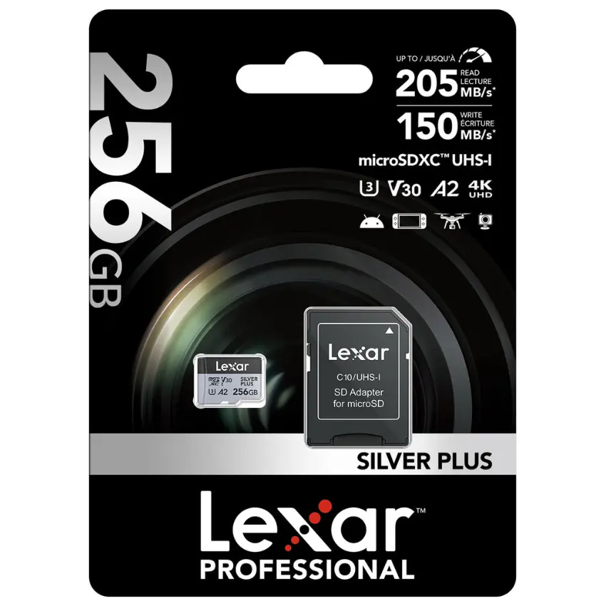 Tarjeta de Memoria microSDXC Lexar SILVER PLUS 256GB, UHS-I, U3, V30, A2, Clase 10 Tarjeta de Memoria microSDXC Lexar SILVER PLUS 256GB, UHS-I, U3, V30, A2, Clase 10