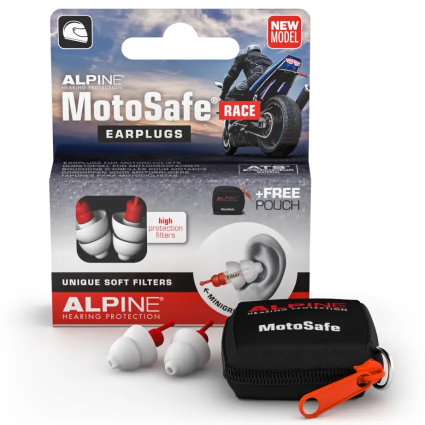 Protectores Auditivos Alpine MotoSafe Race, Blanco, Con Estuche