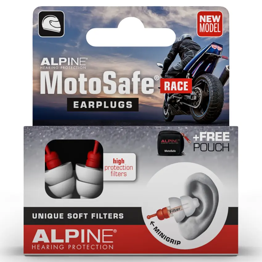 Protectores Auditivos Alpine MotoSafe Race, Blanco, Con Estuche