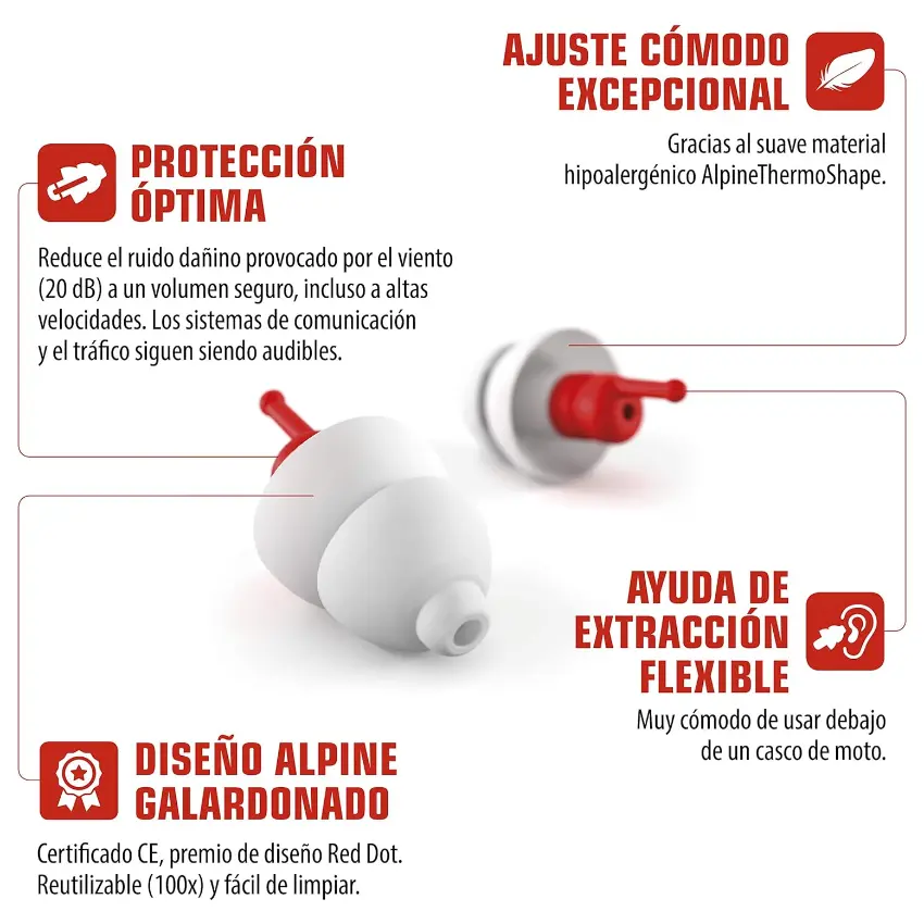Protectores Auditivos Alpine MotoSafe Race, Blanco, Con Estuche