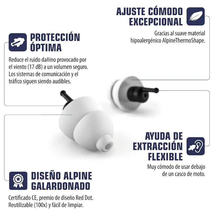 Protectores Auditivos Alpine MotoSafe Tour, Blanco, Con Estuche
