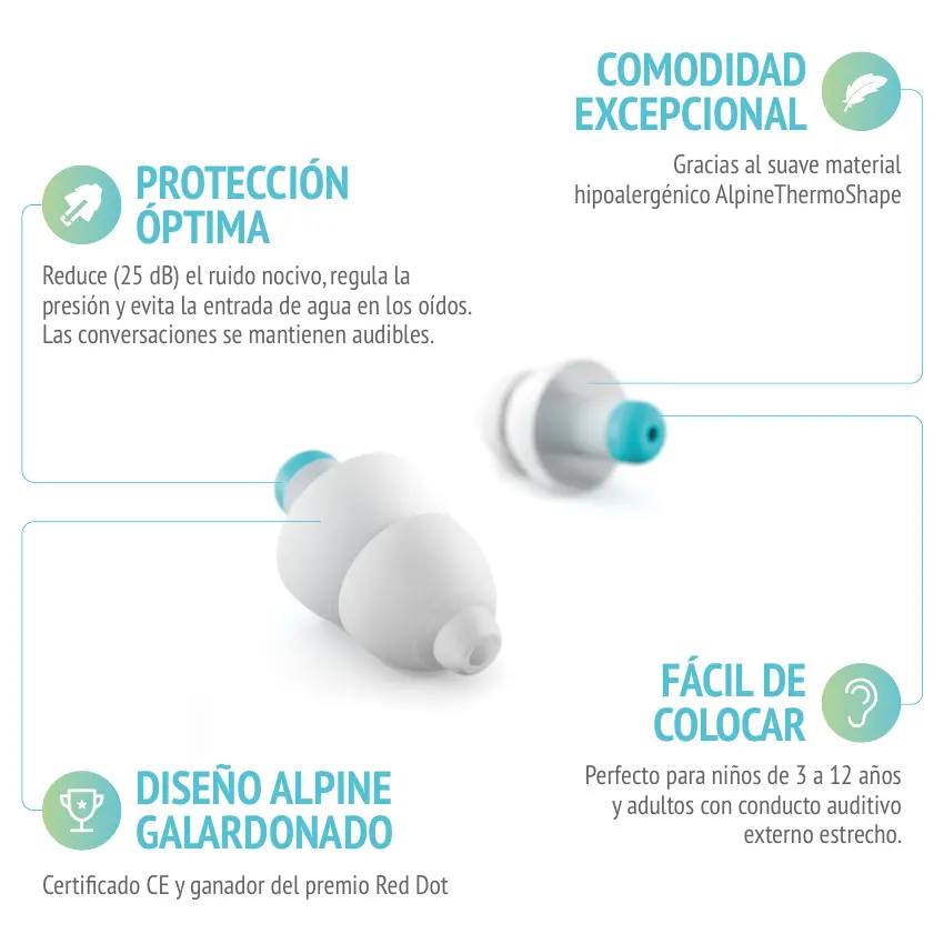 Protectores Auditivos Alpine Pluggies Kids, Gris Claro, Con Estuche
