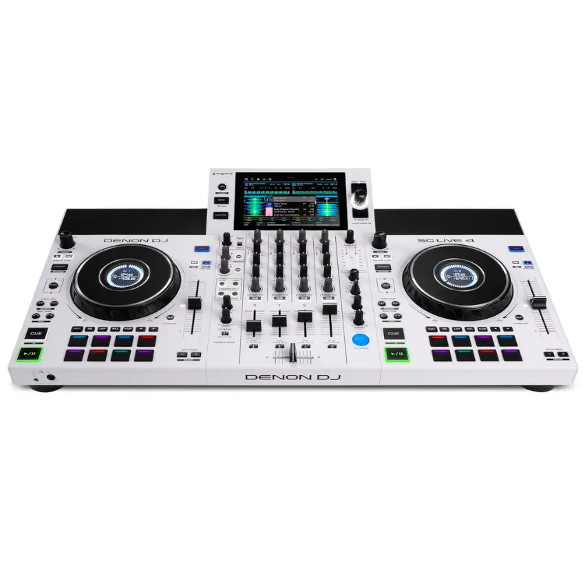 Denon DJ SC LIVE 4 Sistema Autónomo de 4 Decks con Pantalla Táctil de 7", Altavoces Integrados y Wi-Fi, Blanca