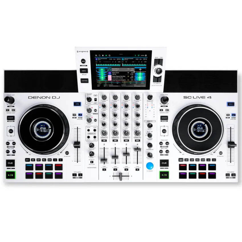 Denon DJ SC LIVE 4 Sistema Autónomo de 4 Decks con Pantalla Táctil de 7", Altavoces Integrados y Wi-Fi, Blanca