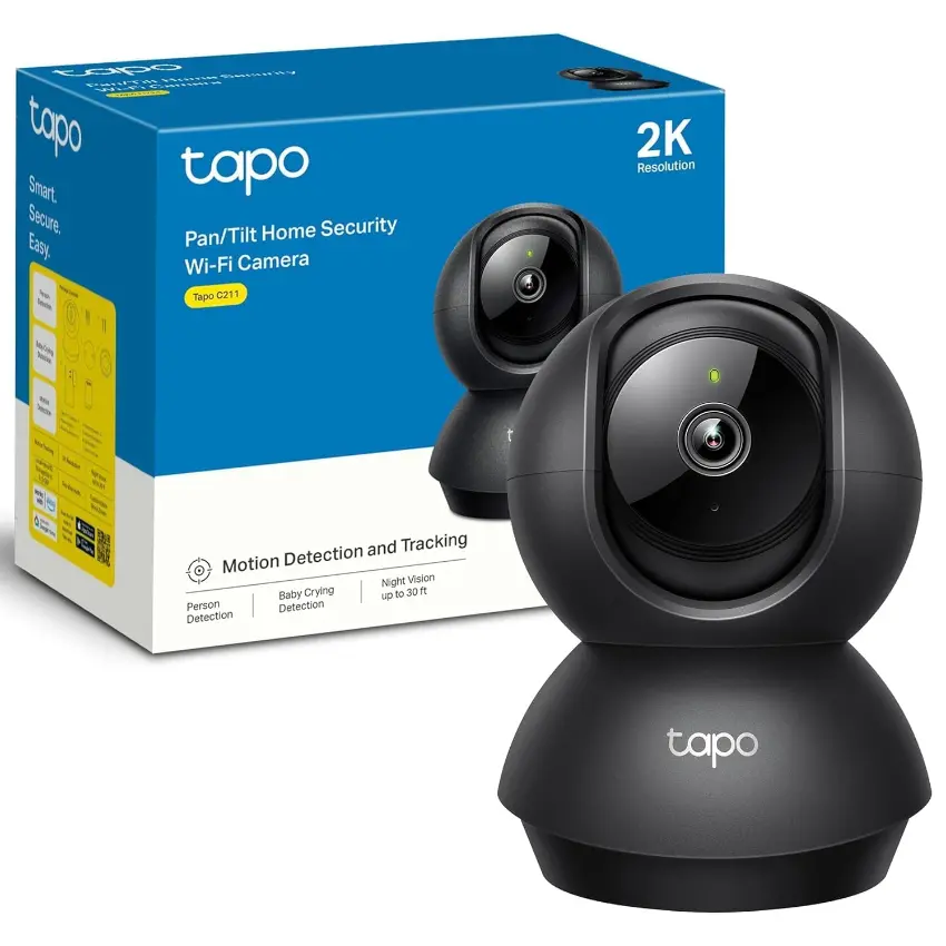 Cámara de Seguridad Wi-Fi TP-Link Tapo C211, 2K, 3 MP, Pan / Tilt, Visión nocturna, IA, Detección de Llanto de Bebé, Interior