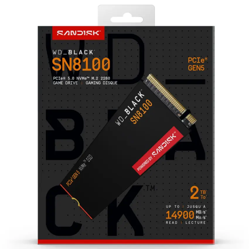 Disco SSD Western Digital WD_BLACK SN8100 NVMe 2TB, TLC 3D CBA NAND, PCIe Gen5x4, M.2 2280 Disco SSD Western Digital WD_BLACK SN8100 NVMe 2TB, TLC 3D CBA NAND, PCIe Gen5x4, M.2 2280
