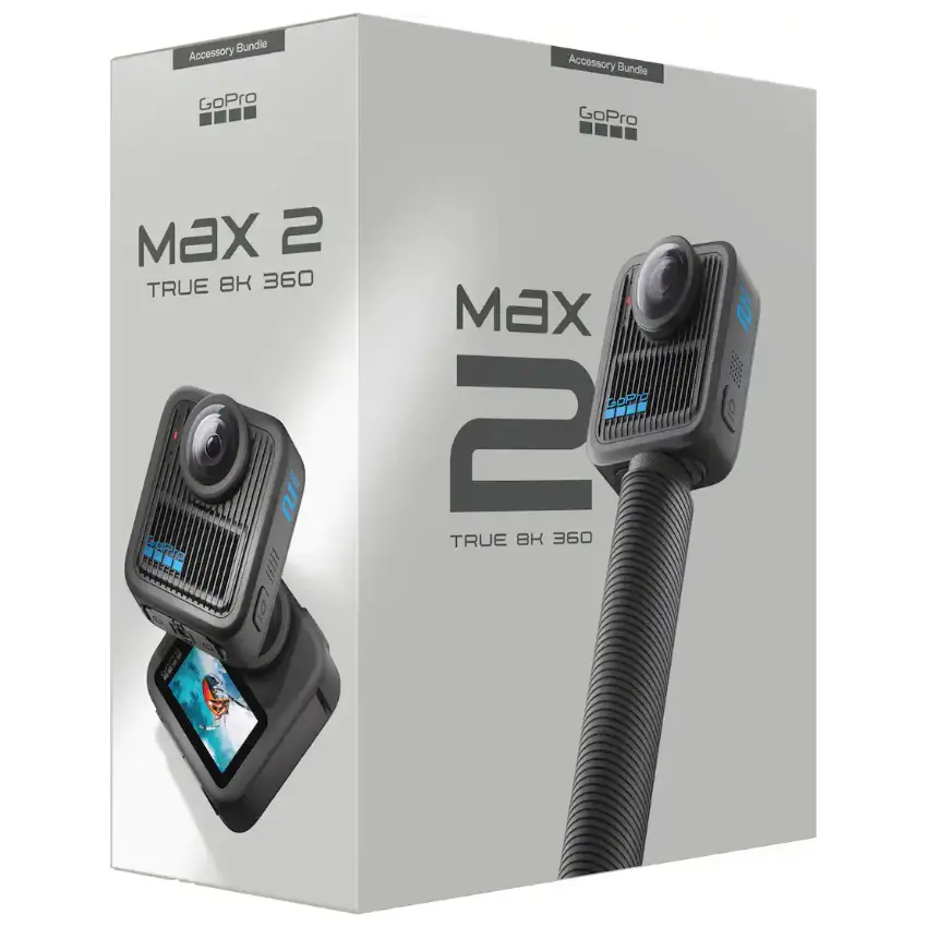 Cámara GoPro MAX2 360 Accessory Bundle, Poste de Extensión, 2 Baterías Enduro, Tarjeta SanDisk MicroSD de 64 GB