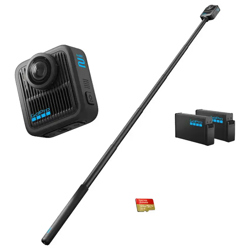 Cámara GoPro MAX2 360 Accessory Bundle, Poste de Extensión, 2 Baterías Enduro, Tarjeta SanDisk MicroSD de 64 GB