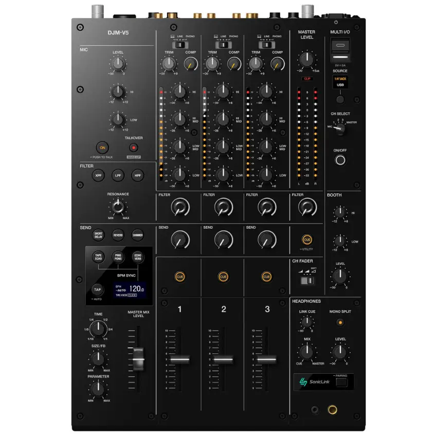 Mezclador de 3 Canales AlphaTheta DJM-V5 con Placa de Sonido USB