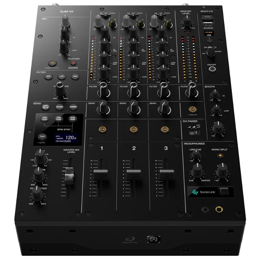 Mezclador de 3 Canales AlphaTheta DJM-V5 con Placa de Sonido USB