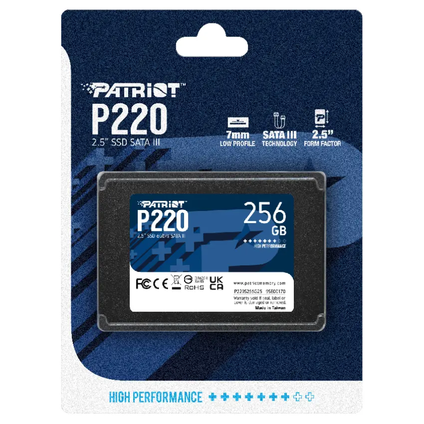 Disco SSD Patriot P220 256GB, 3D NAND, SATA3, 2.5"