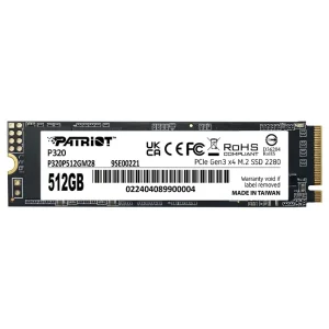 Disco SSD Patriot P320 NVMe 512GB, 3D NAND, PCIe Gen3 x4, M.2 2280