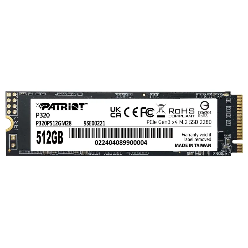 Disco SSD Patriot P320 NVMe 512GB, 3D NAND, PCIe Gen3 x4, M.2 2280