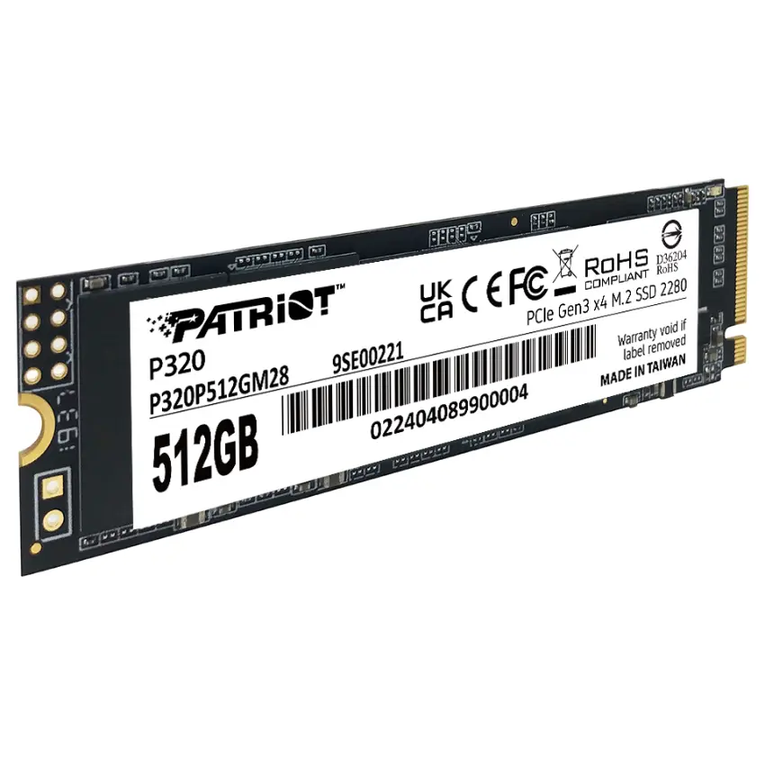 Disco SSD Patriot P320 NVMe 512GB, 3D NAND, PCIe Gen3 x4, M.2 2280