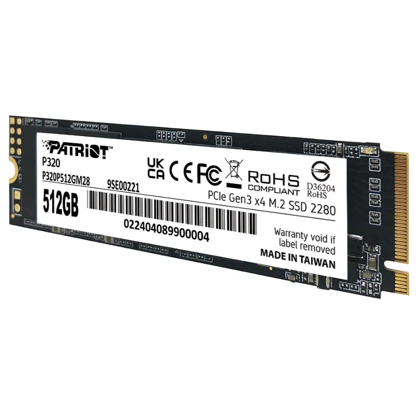 Disco SSD Patriot P320 NVMe 512GB, 3D NAND, PCIe Gen3 x4, M.2 2280