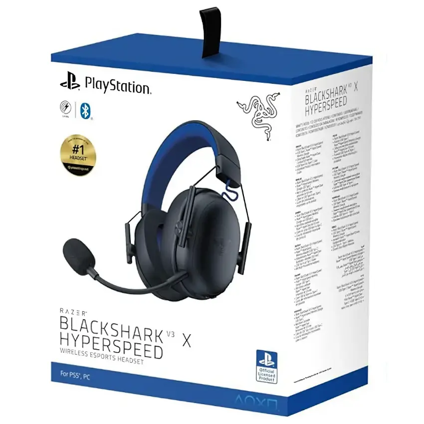 Auriculares Inalámbricos Razer BlackShark V3 X HyperSpeed para PlayStation, PC, Mac, Nintendo Switch y Smartphones, Gamer, Bluetooth, USB, Negro/Azul