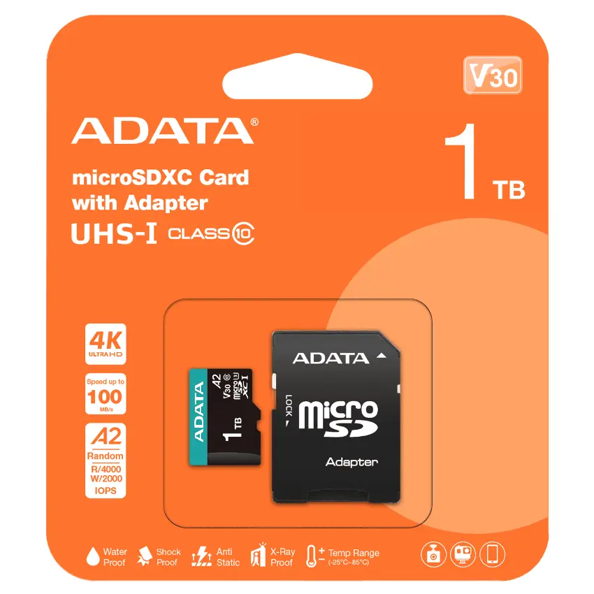 Tarjeta de Memoria ADATA Premier Pro microSDXC/SDHC 1TB, U3, V30, A2, Clase 10, Adaptador