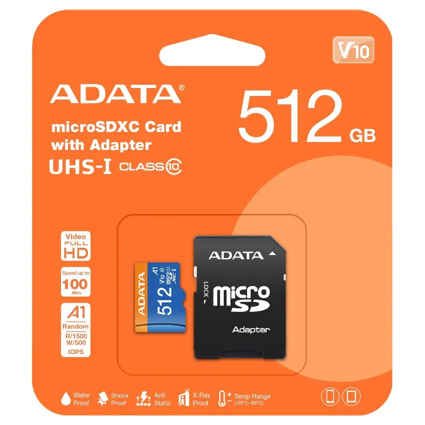 Tarjeta de Memoria ADATA Premier microSDXC/SDHC 512GB, U1, V10, A1, Clase 10, Adaptador