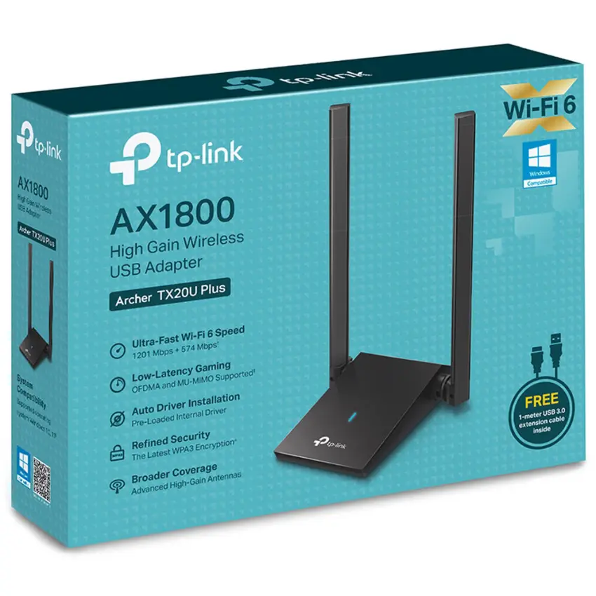Adaptador USB TP-Link Archer TX20U Plus, AX1800, Doble Banda Adaptador USB TP-Link Archer TX20U Plus, AX1800, Doble Banda