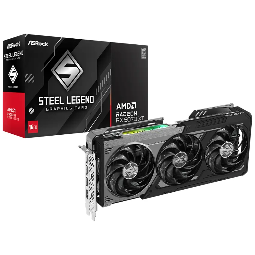 Placa de Video ASRock AMD Radeon RX 9070 XT Steel Legend Dark 16GB Placa de Video ASRock AMD Radeon RX 9070 XT Steel Legend Dark 16GB