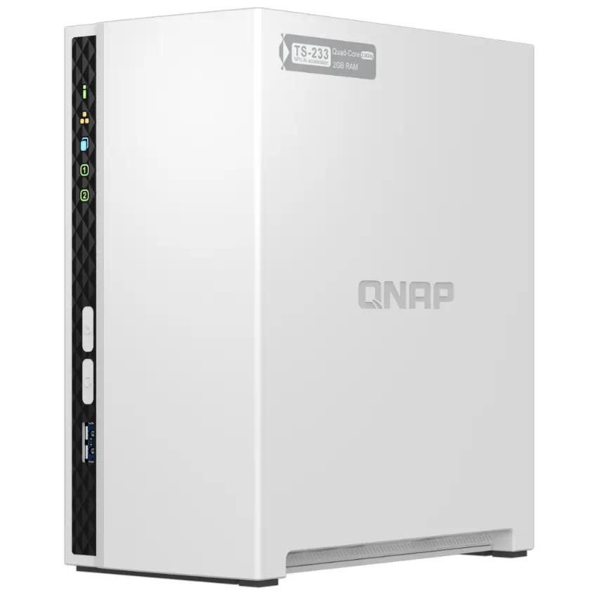 NAS de Escritorio QNAP TS-233-US de 2 Bahías, ARM Cortex-A55 de cuatro núcleos, 2 GB RAM DDR4, Sin discos
