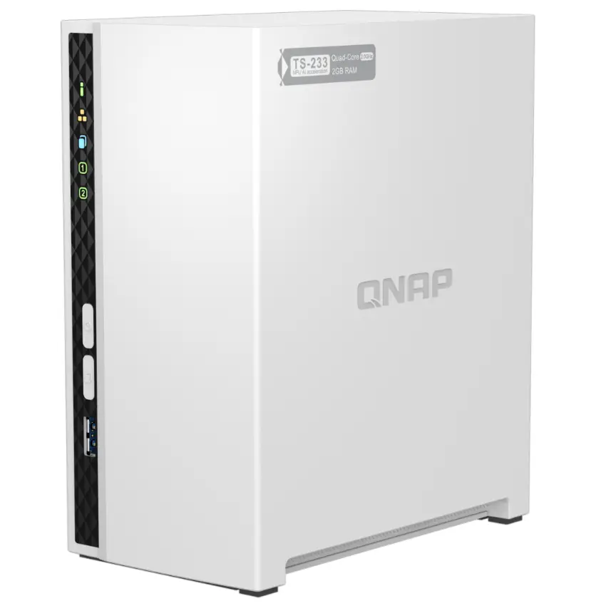 NAS de Escritorio QNAP TS-233-US de 2 Bahías, ARM Cortex-A55 de cuatro núcleos, 2 GB RAM DDR4, Sin discos
